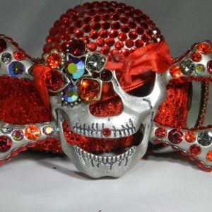 Red and Silver Swarovski Crystal Pirate Skull Belt